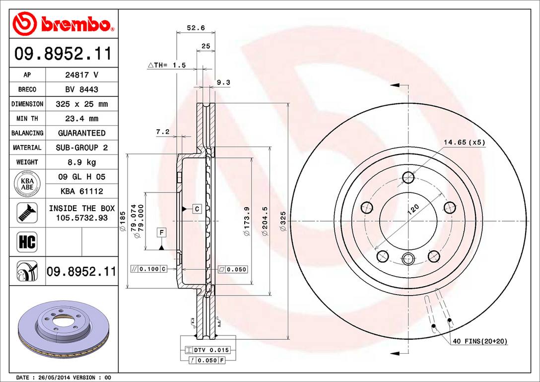 BMW Brembo Disc Brake Rotor - Front (325mm) 34116864047